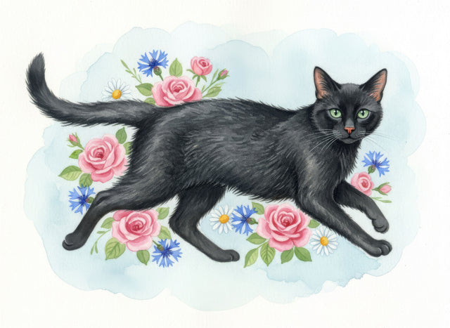 Russian Blue Cat watercolour portrait