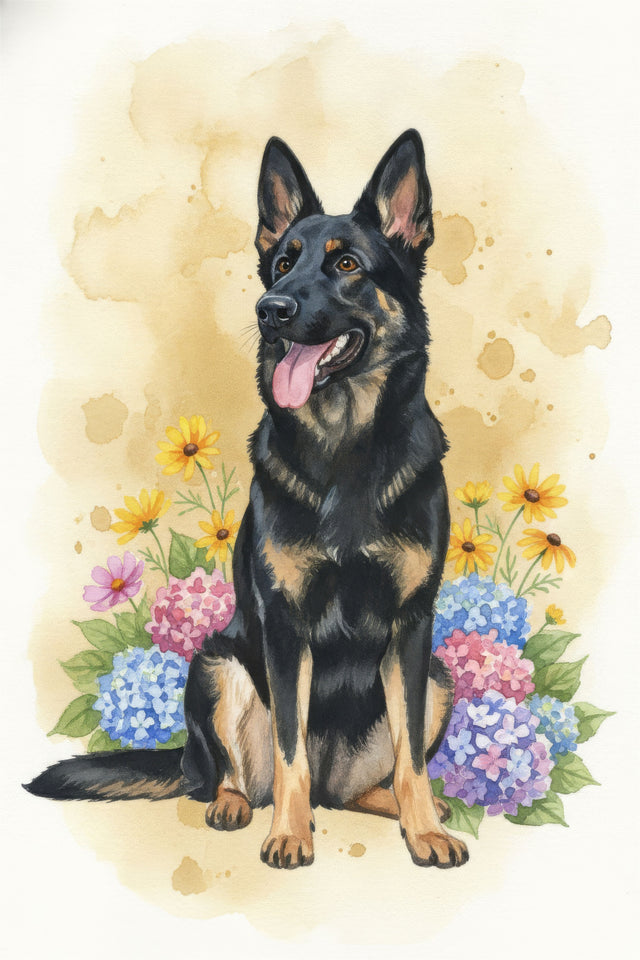 German Shepherd watercolour portrait