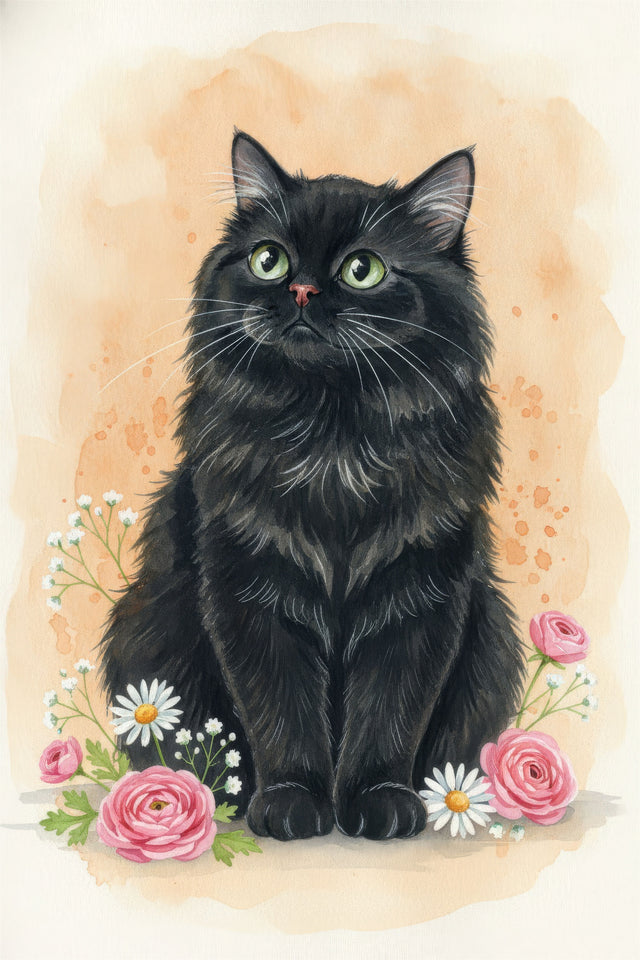 Persian Cat watercolour portrait