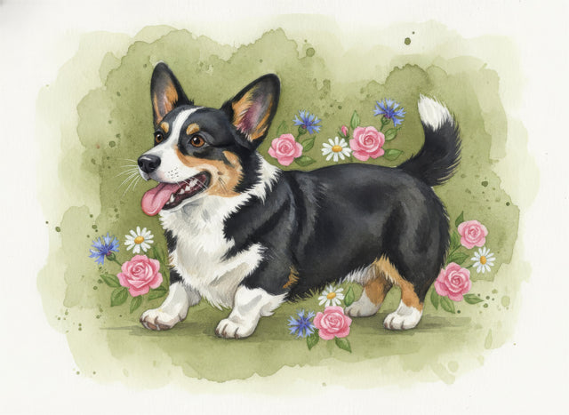 Corgi watercolour portrait