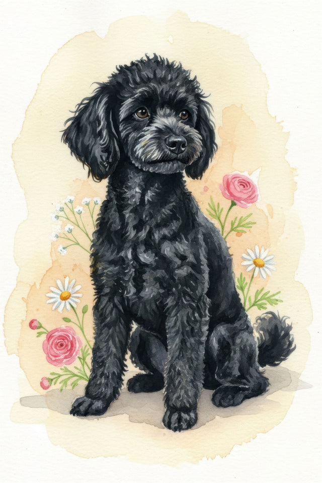 Miniature Poodle watercolour portrait