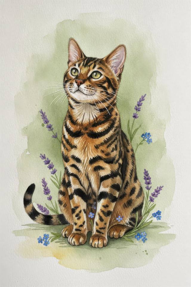 Bengal Cat watercolour portrait
