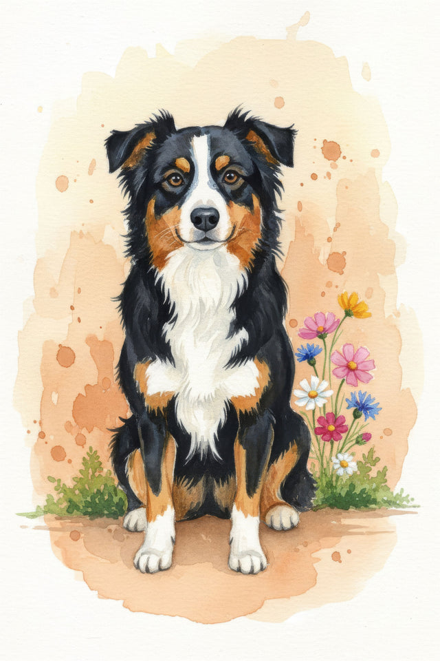 Australian Shepherd watercolour portrait