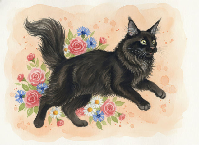 Maine Coon Cat watercolour portrait