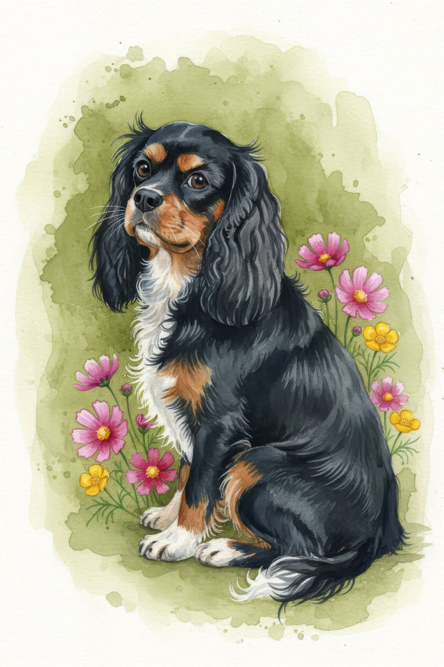 Cavalier King Charles Spaniel watercolour portrait