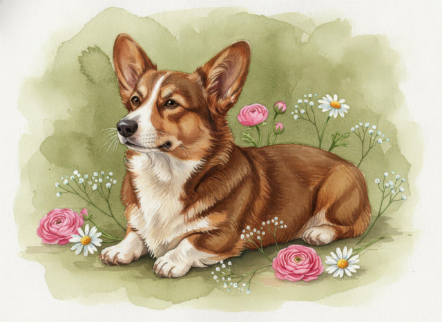 Corgi watercolour portrait
