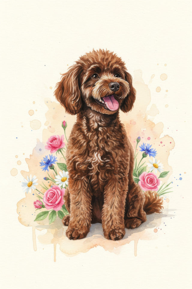 Miniature Poodle watercolour portrait