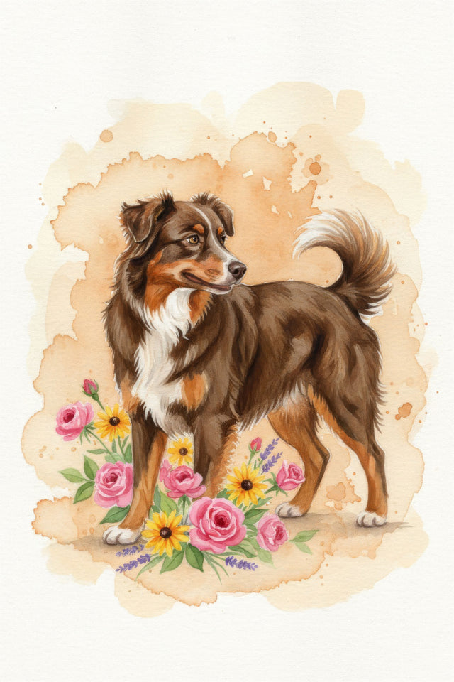 Australian Shepherd watercolour portrait