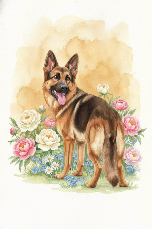 German Shepherd watercolour portrait