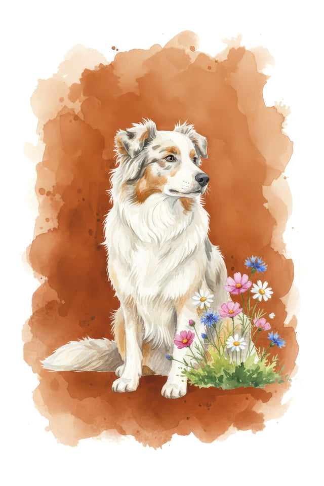 Australian Shepherd watercolour portrait