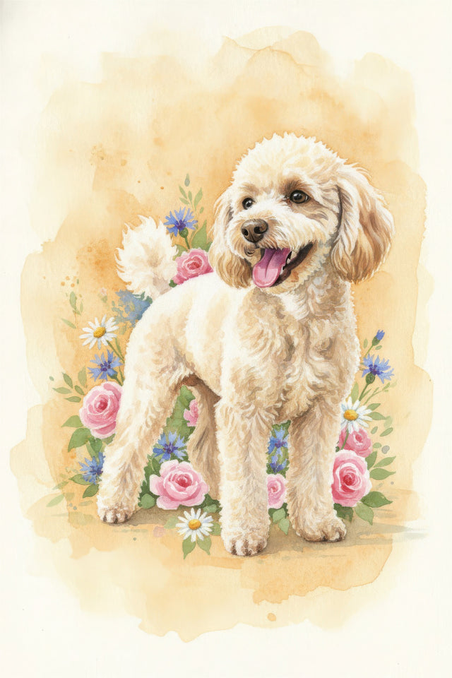 Miniature Poodle watercolour portrait