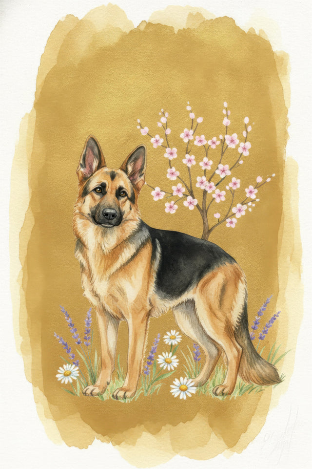 German Shepherd watercolour portrait