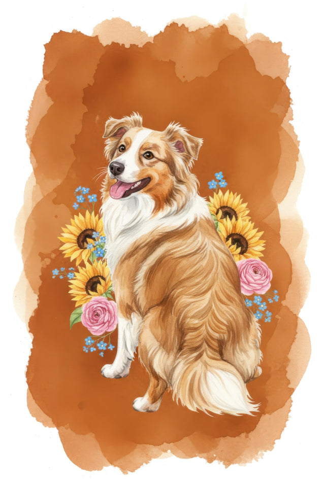 Australian Shepherd watercolour portrait