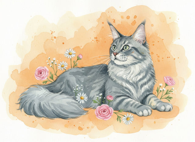 Maine Coon Cat watercolour portrait