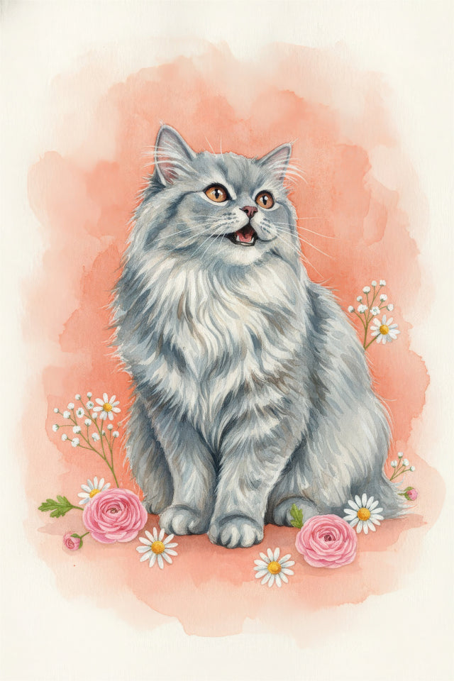 Persian Cat watercolour portrait