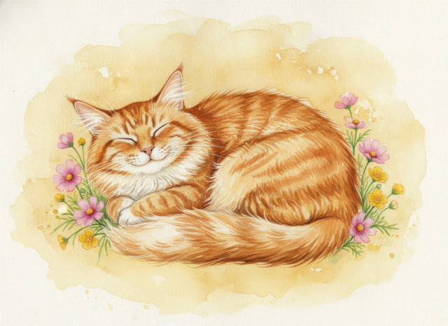 Norwegian Forest Cat watercolour portrait