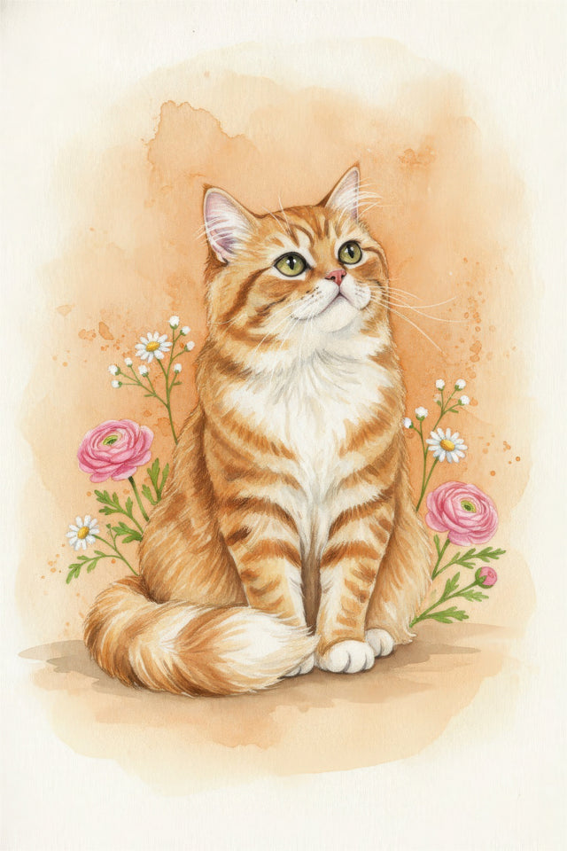 Persian Cat watercolour portrait