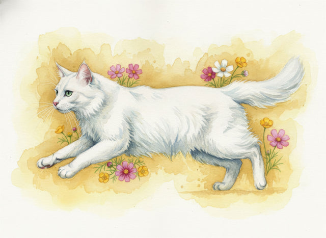 Norwegian Forest Cat watercolour portrait
