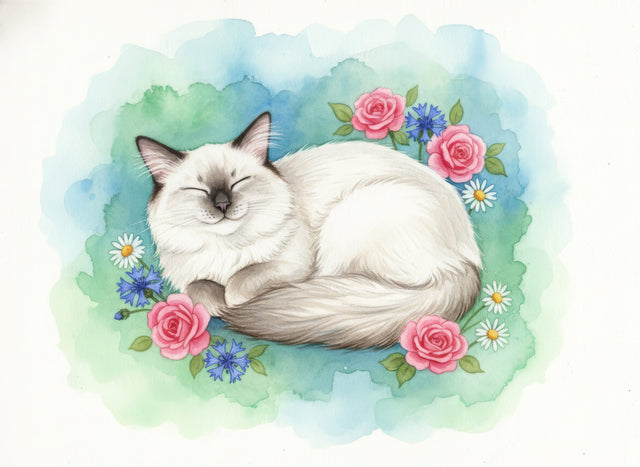 Birman Cat watercolour portrait